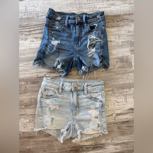 Distressed Denim Shorts - Light Blue and Dark Blue